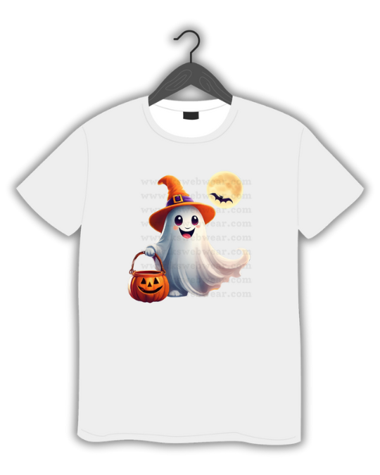 Happy Halloween Ghost with Pumpkin Basket